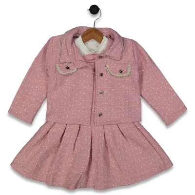 KIZ 7/10 YAŞ JİLE ELBİSE CEKETLİ ŞANEL 3 LÜ TAKIM