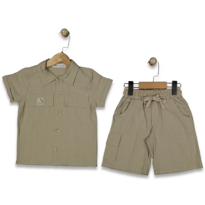 KIZ 7/10 YAŞ  ÖNÜ CEP KAPAKLI KETEN 2Lİ TAKIM