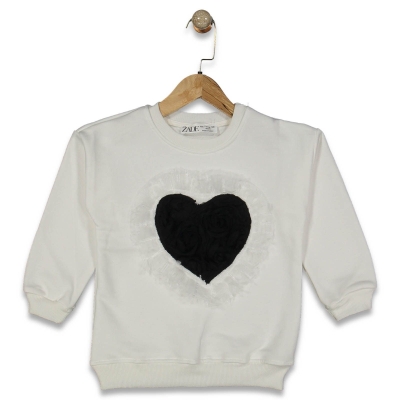KIZ 7/11 YAŞ GÜLLÜ KALP 3 İPLİK ŞARDONSUZ SWEAT