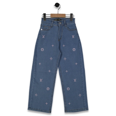 KIZ 9/16 YAŞ BOL PAÇA LV NAKIŞLI KOT PANTALON
