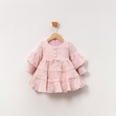 KIZ 9/18 AY ÖNÜ TAŞ DÜĞME DETAYLI KIZ ELBİSE