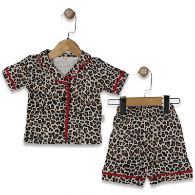 KIZ 9/24 AY LEOPAR SİYAH BİYELİ  PİJAMA TAKIM
