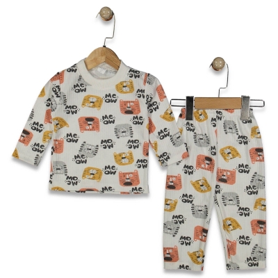 UNISEX 1/3 YAŞ RAPORLU KEDİ DESEN PİJAMA 