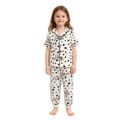UNISEX 3/6 YAŞ İNEK BASKILI YAZLIK PİJAMA TAKIM