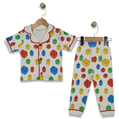 UNISEX 3/6 YAŞ LOGO BASKILI KISA KOLLU PİJAMA TAKI
