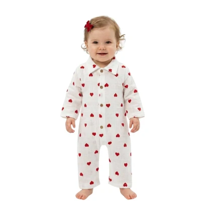 UNISEX 6/12 AY MÜSLİN KALPLİ TULUM