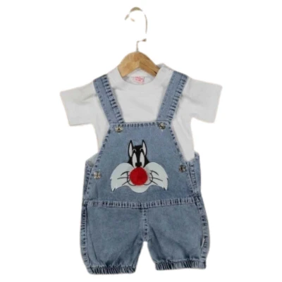 UNISEX 6/18 AY PONPONLU KEDİ KOT SALOPET