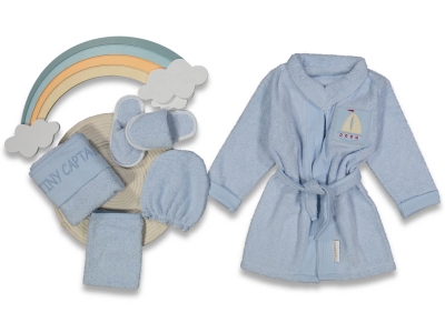 ERKEK 3/3 YAŞ 5 PARÇA 0 PAMUK - BORNOZ SETİ - MAVİ