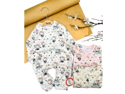 KIZ 3/12 AY KEDİ YAZILI BASKILI TULUM 