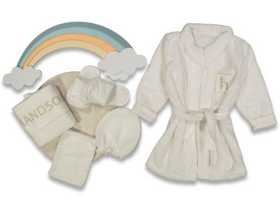 ERKEK 3/3 YAŞ 5 PARÇA 0 PAMUK - BORNOZ SETİ - EKRU