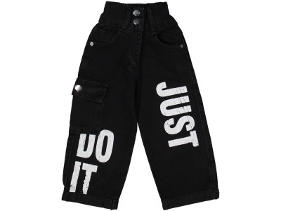 KIZ 3/7 YAŞ JUST YAZILI SİYAH KOT PANTOLON