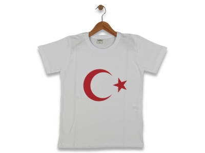 UNISEX 13/16 YAŞ BEYAZ BAYRAK BASKILI TİŞÖRT