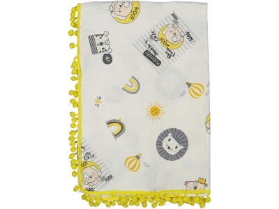 80X90 CM ASKILI MUSLİN ÇİFTKATLI PONPONLU BATTANİYE KARIŞIK DESEN ŞEKLİNDE GELECEKTİR!